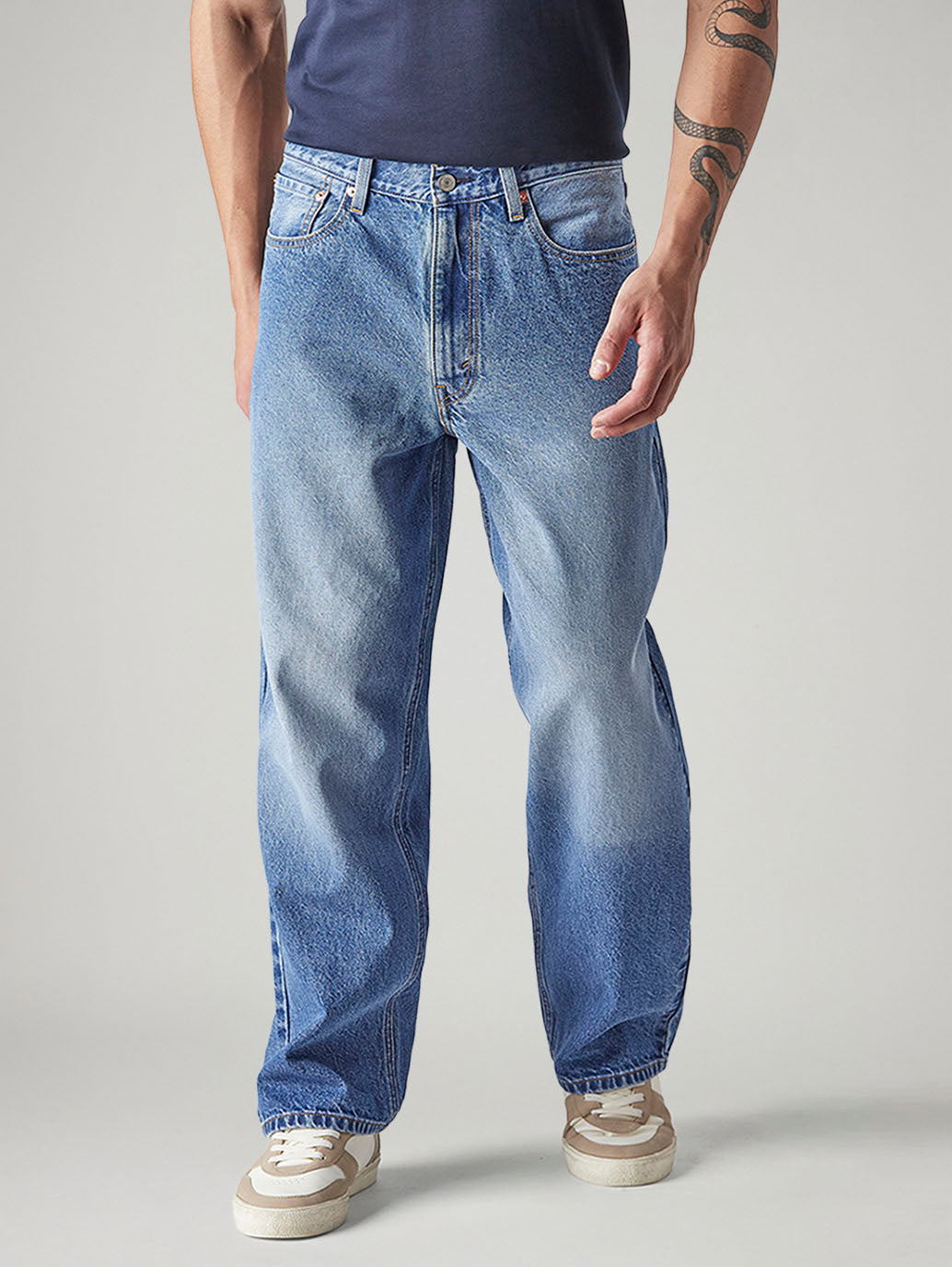 Tapered Wide-Leg Jeans – Light Blue