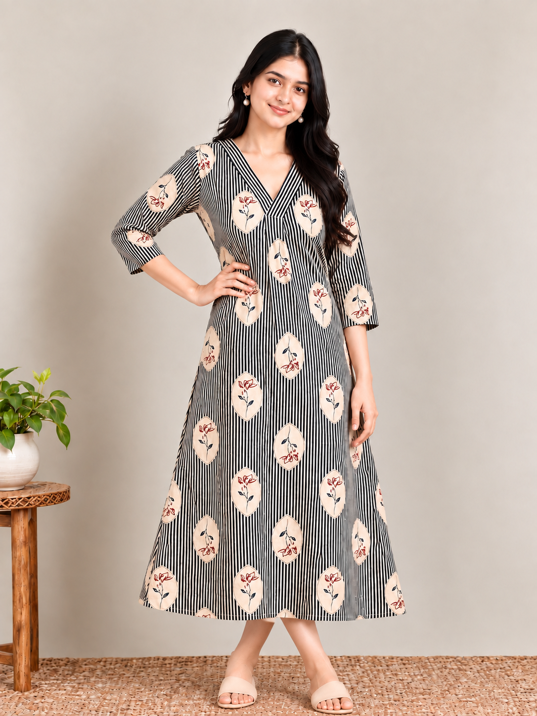 Blue stripes print maternity feeding kurti