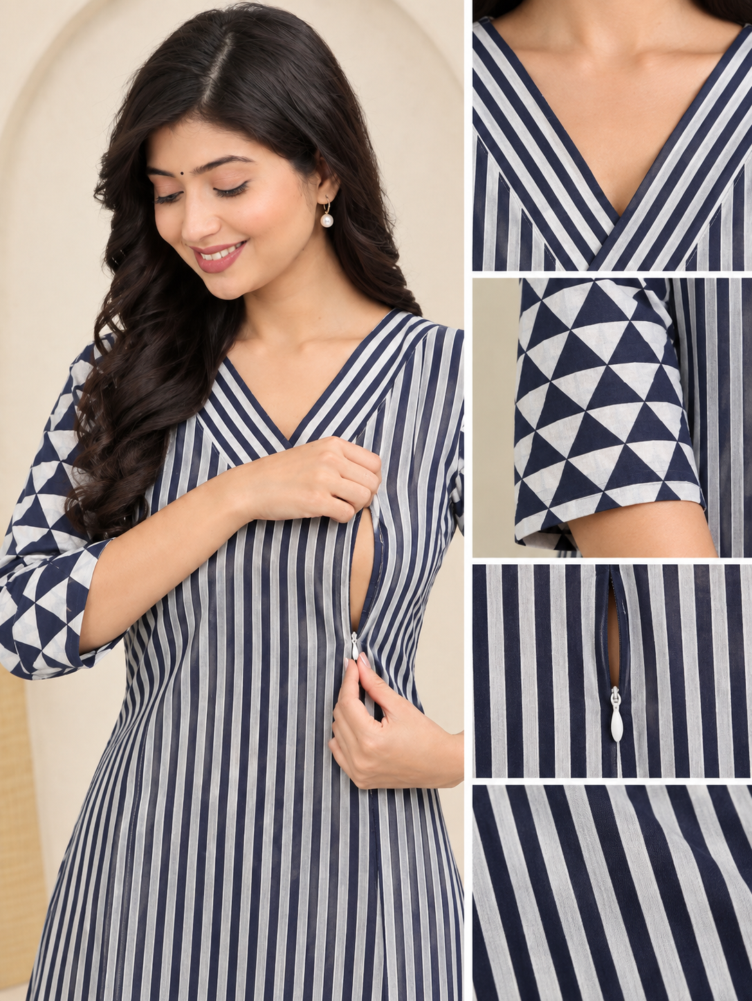 Blue stripes maternity feeding kurti