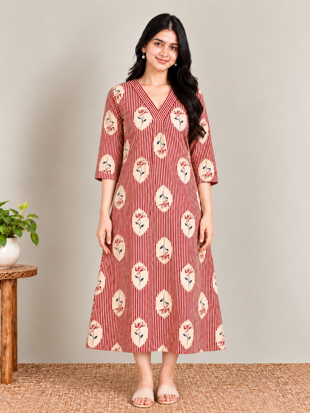 Red stripes maternity feeding kurti