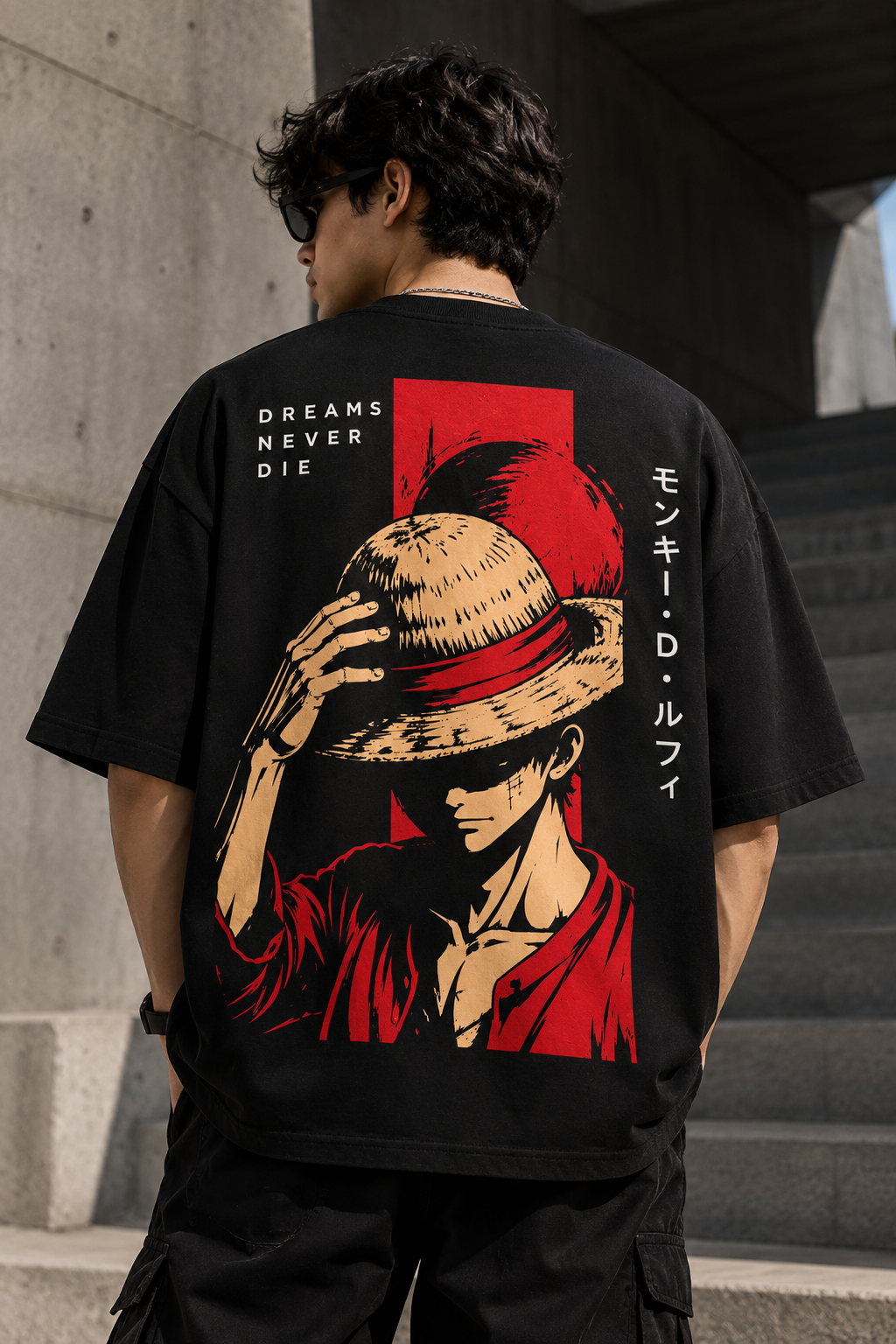 Dreams Never Die Straw Hat Oversized T-Shirt – Black