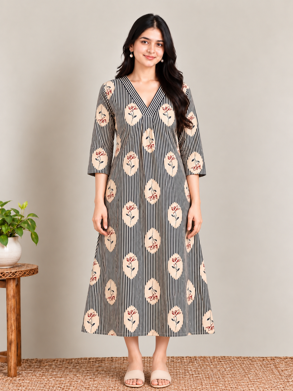 Blue stripes print maternity feeding kurti