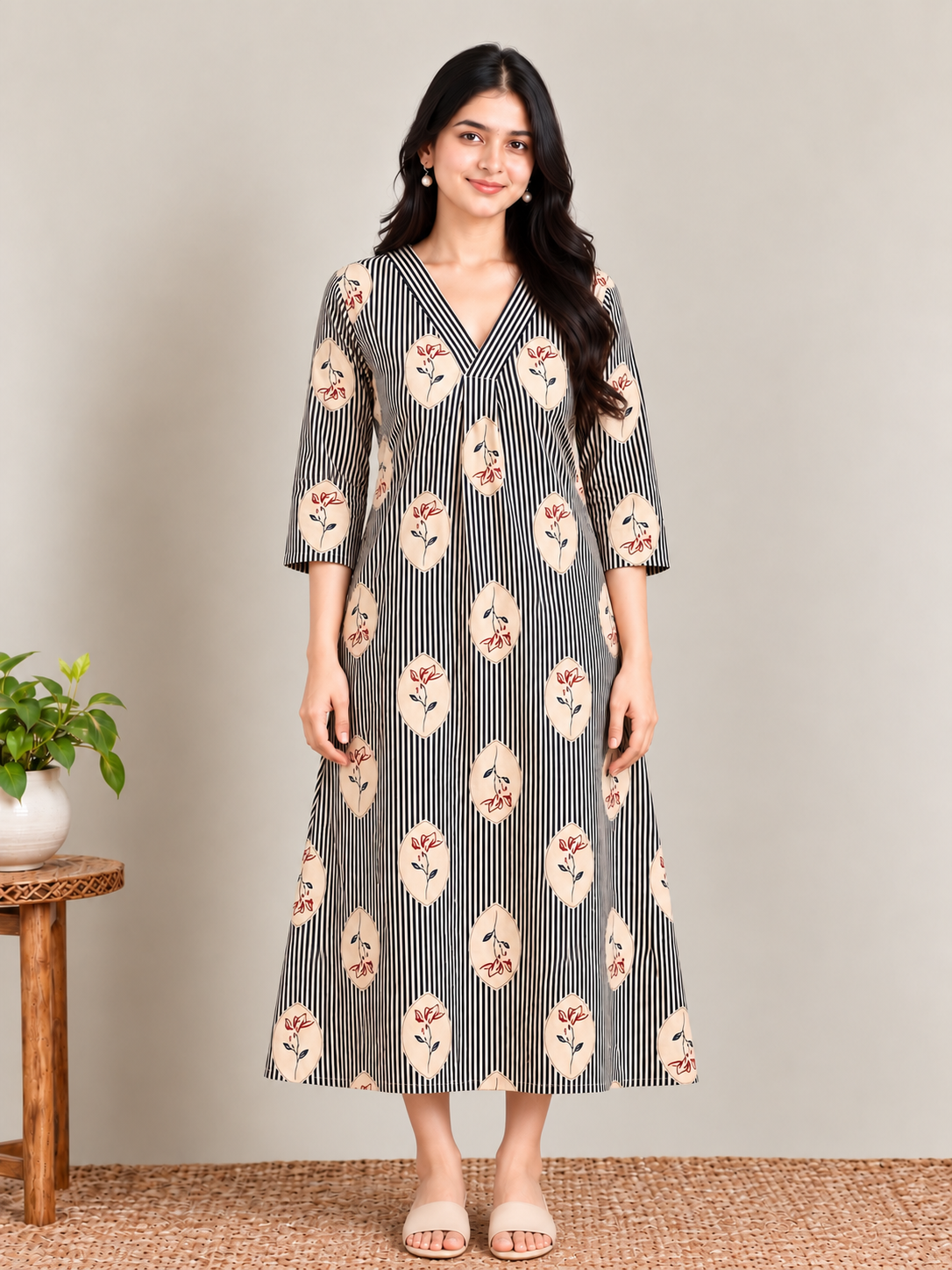Blue stripes print maternity feeding kurti
