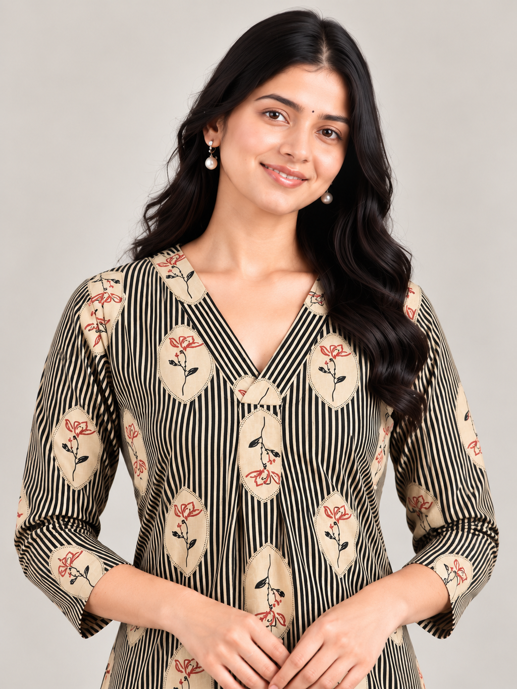 Olive stripes print maternity feeding kurti