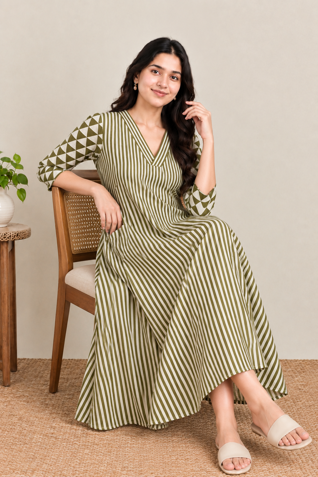 Green stripes maternity feeding kurti