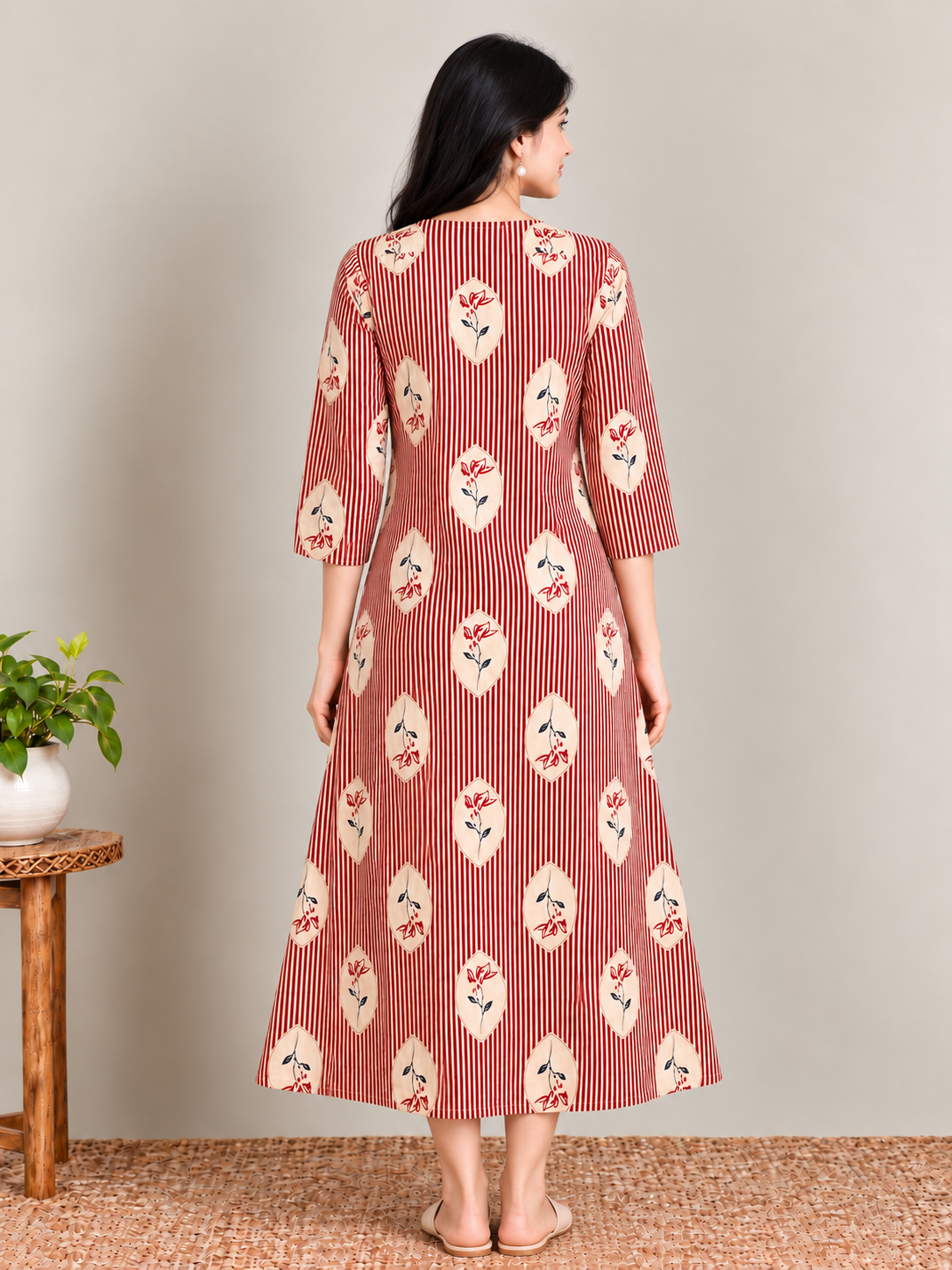 Red stripes maternity feeding kurti