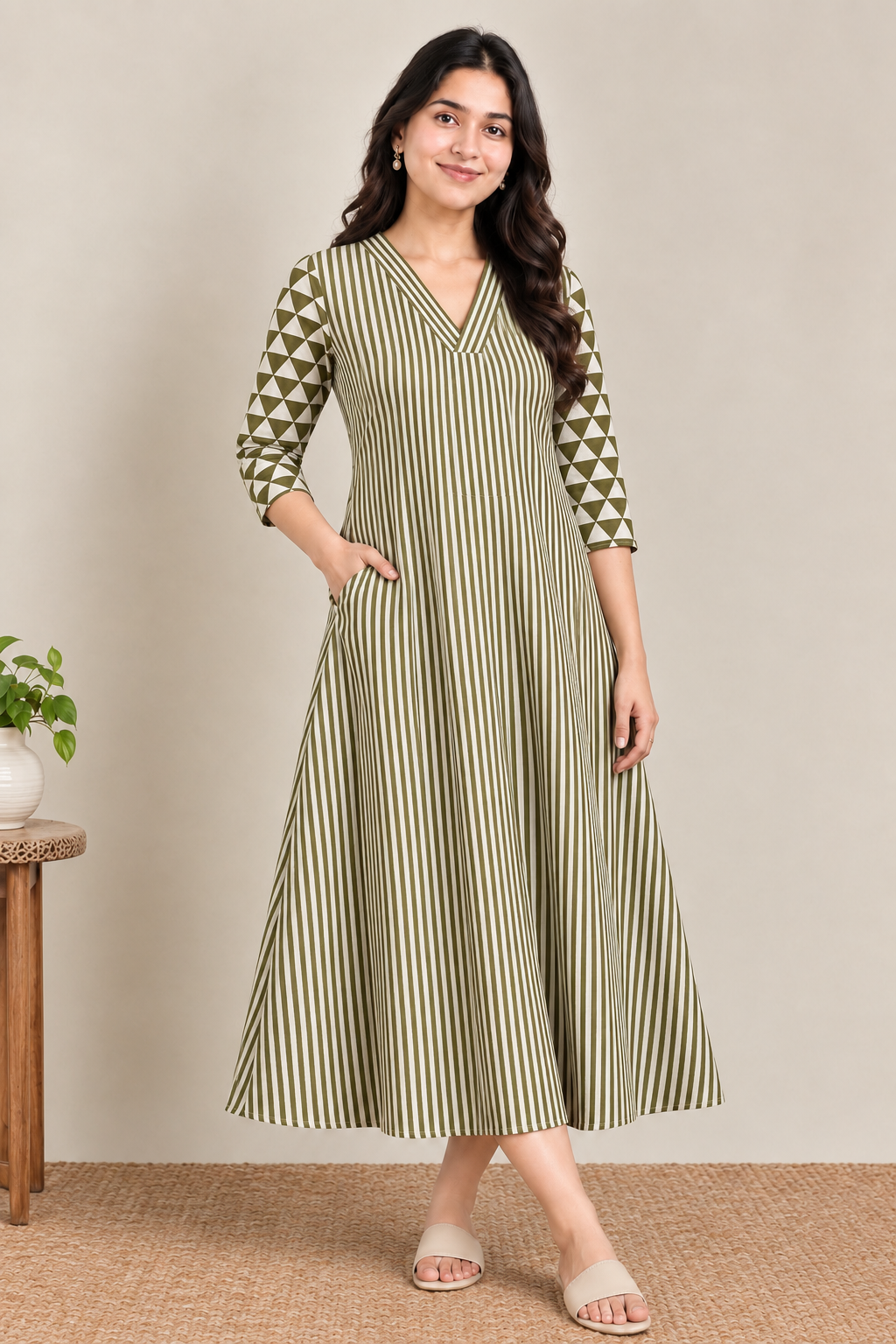Green stripes maternity feeding kurti