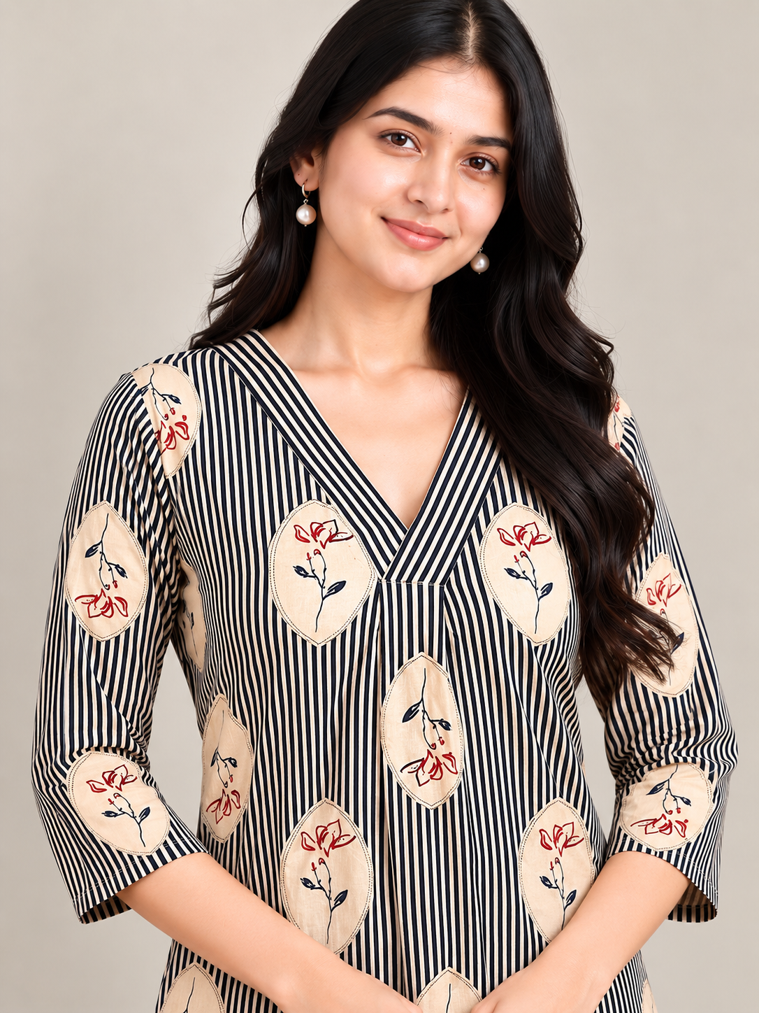 Blue stripes print maternity feeding kurti