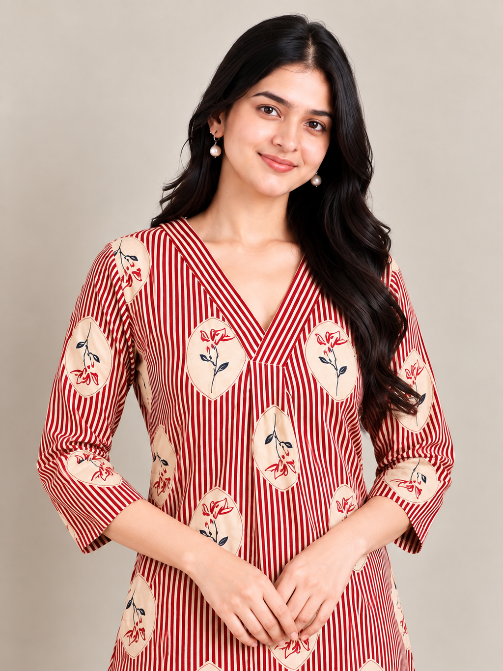 Red stripes maternity feeding kurti