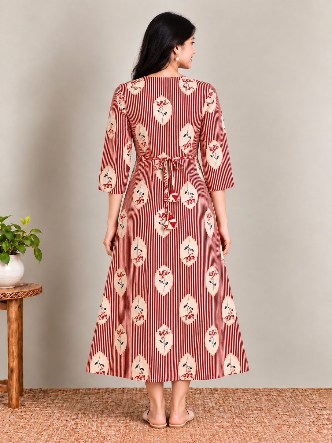 Red stripes maternity feeding kurti
