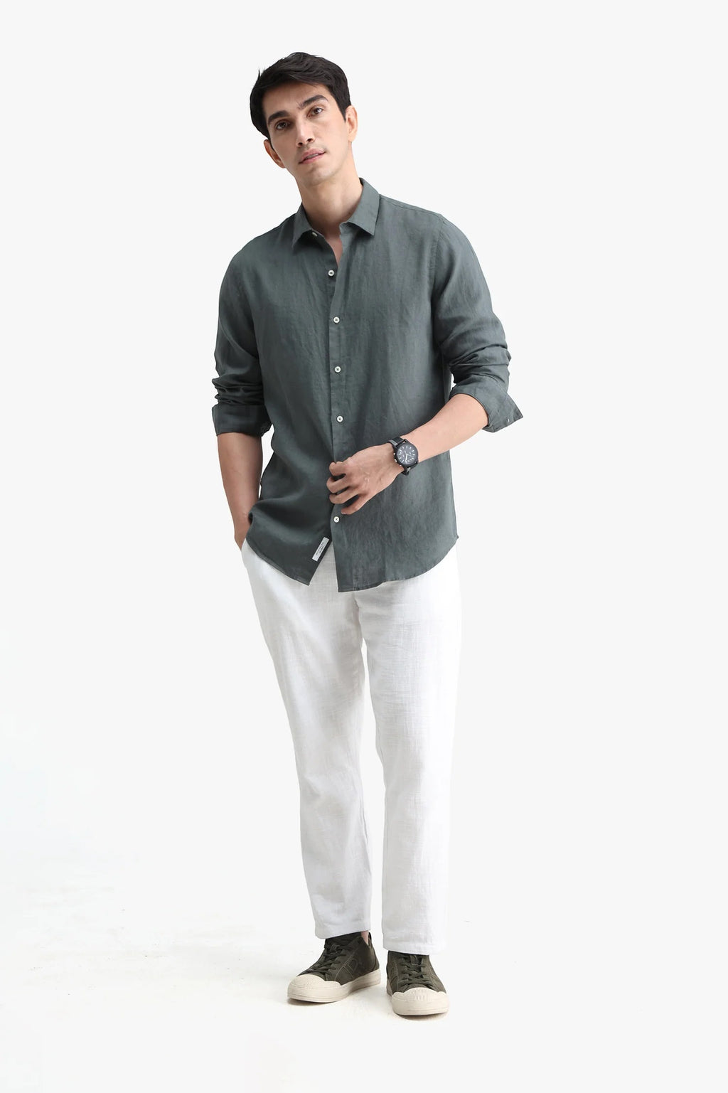 Linen Shirt – Hunter Green