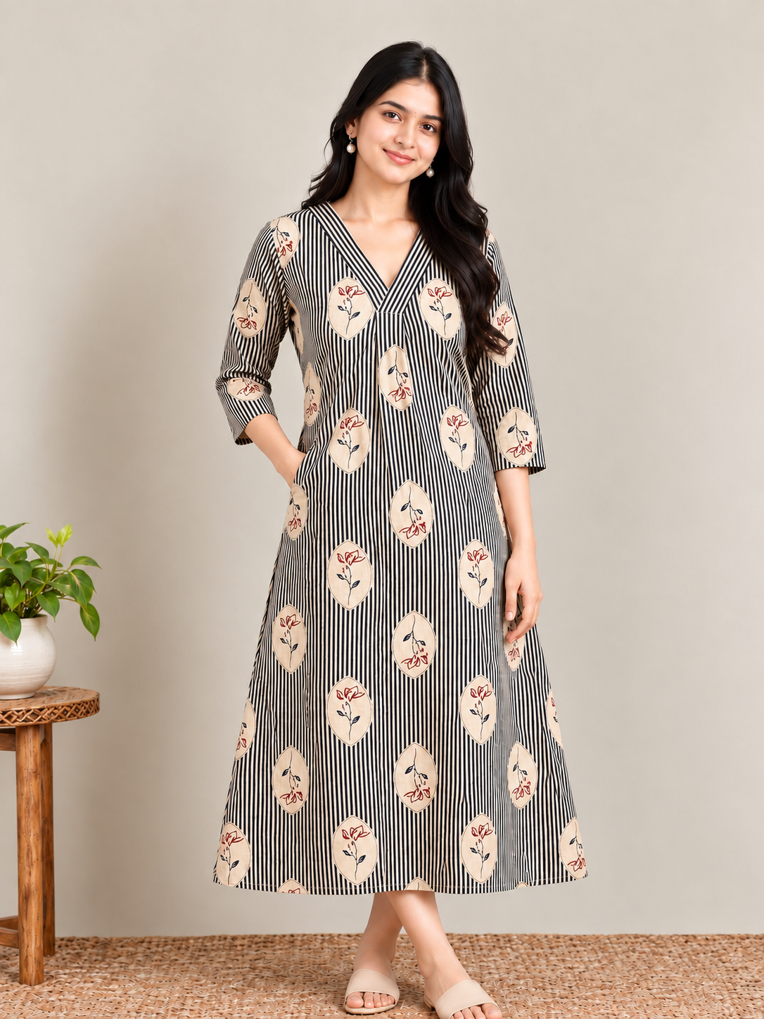 Blue stripes print maternity feeding kurti
