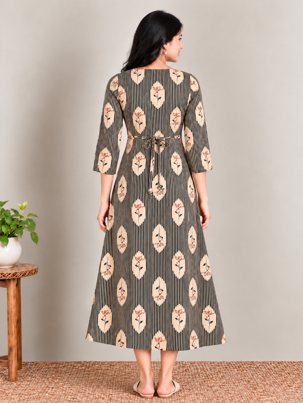Olive stripes print maternity feeding kurti