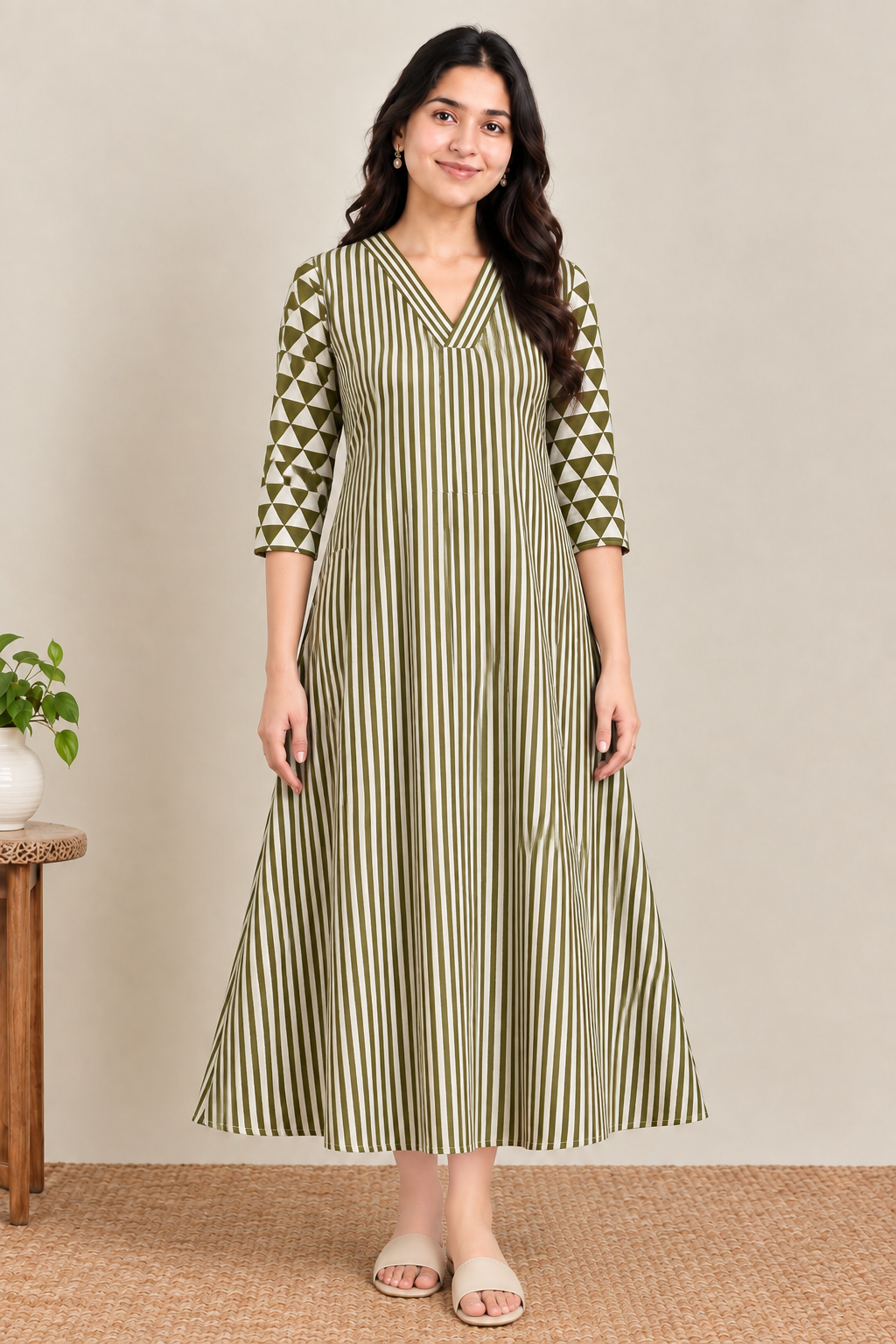 Green stripes maternity feeding kurti