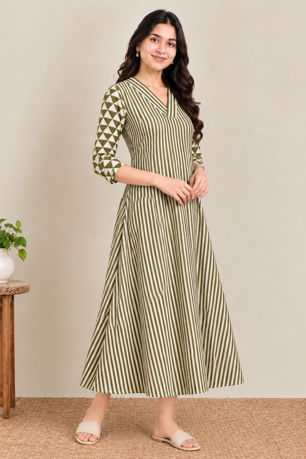 Green stripes maternity feeding kurti
