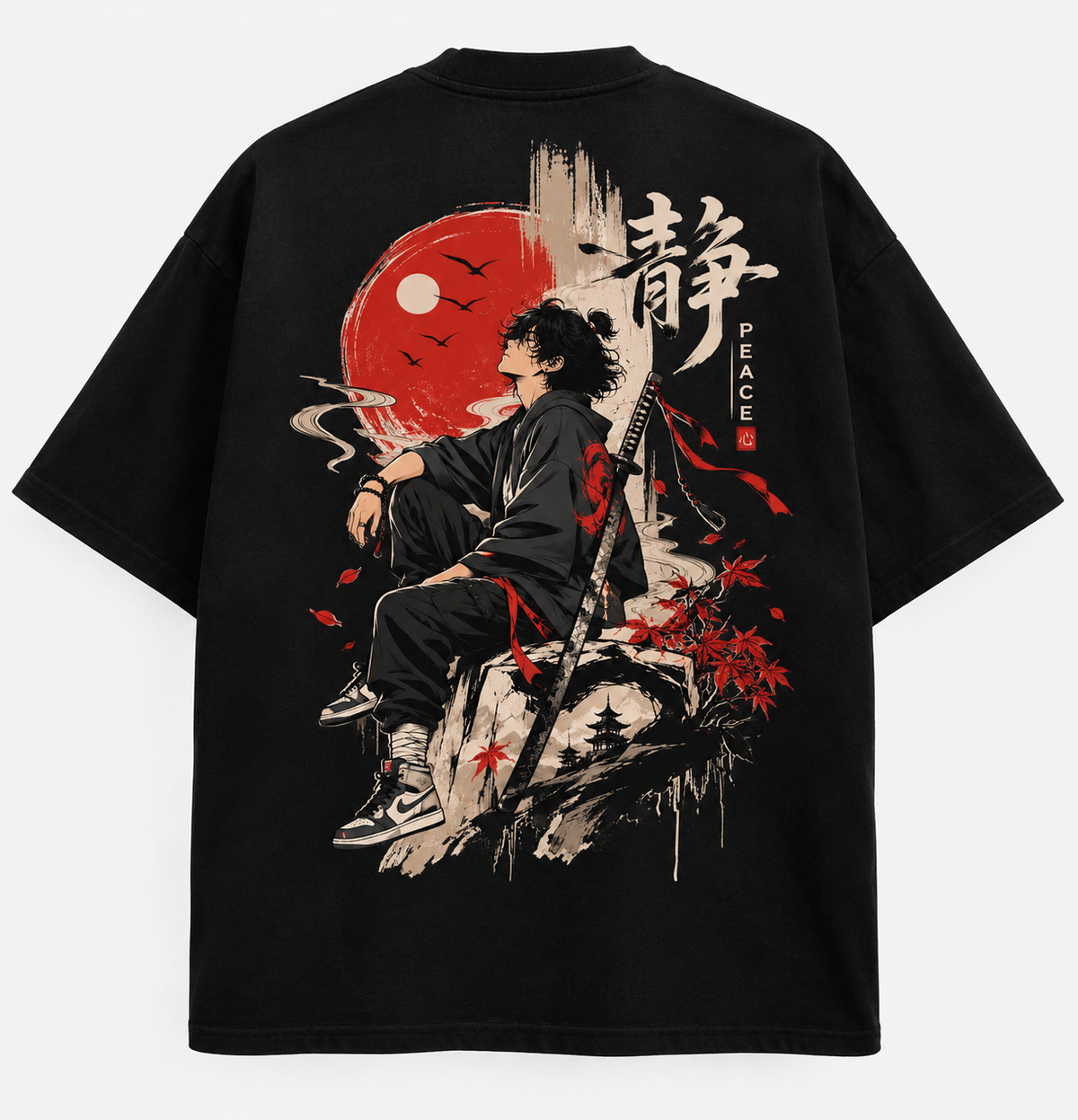 Stillness Samurai Red Sun Oversized T-Shirt