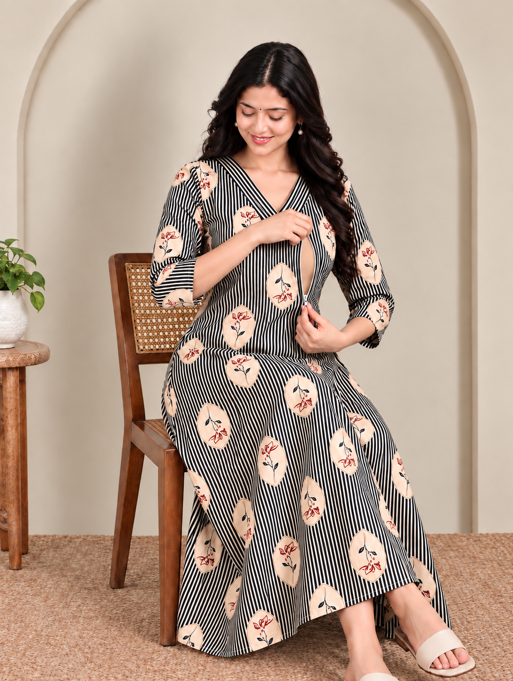 Blue stripes print maternity feeding kurti