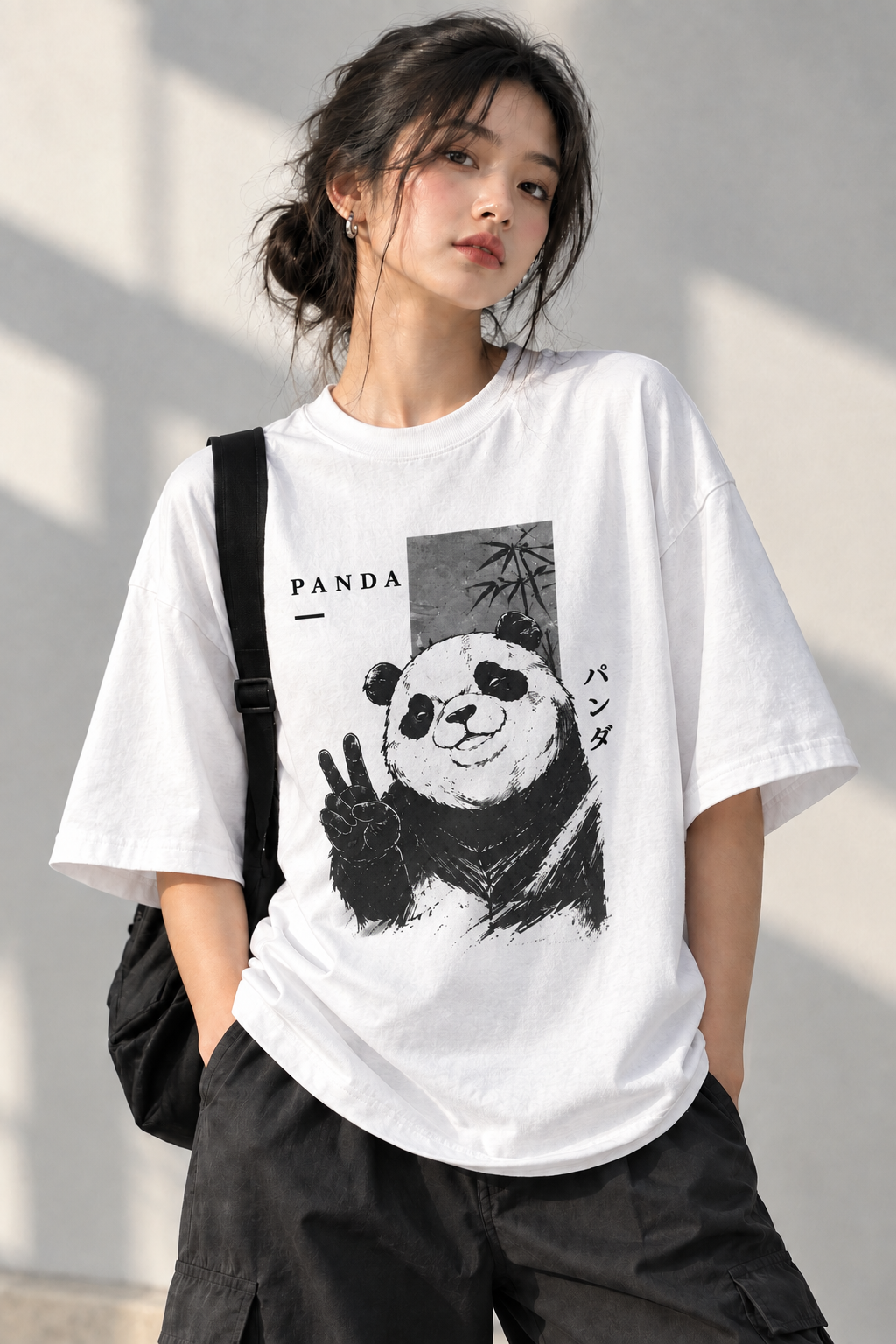 Peace Panda Oversized T-Shirt – White