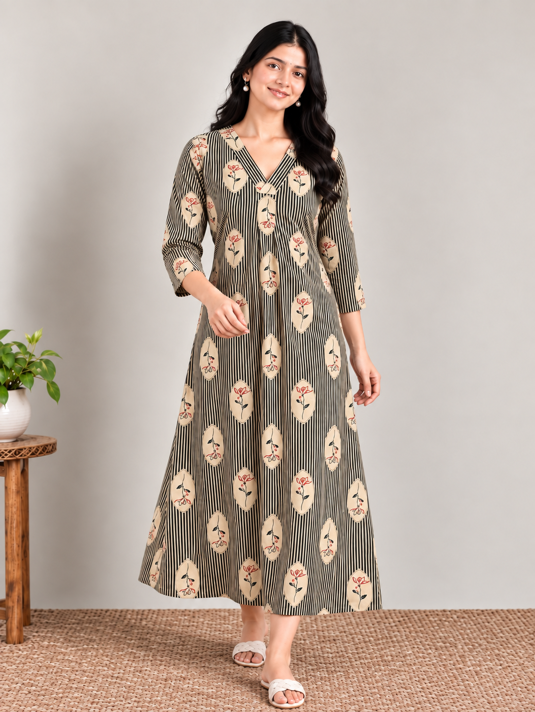 Olive stripes print maternity feeding kurti