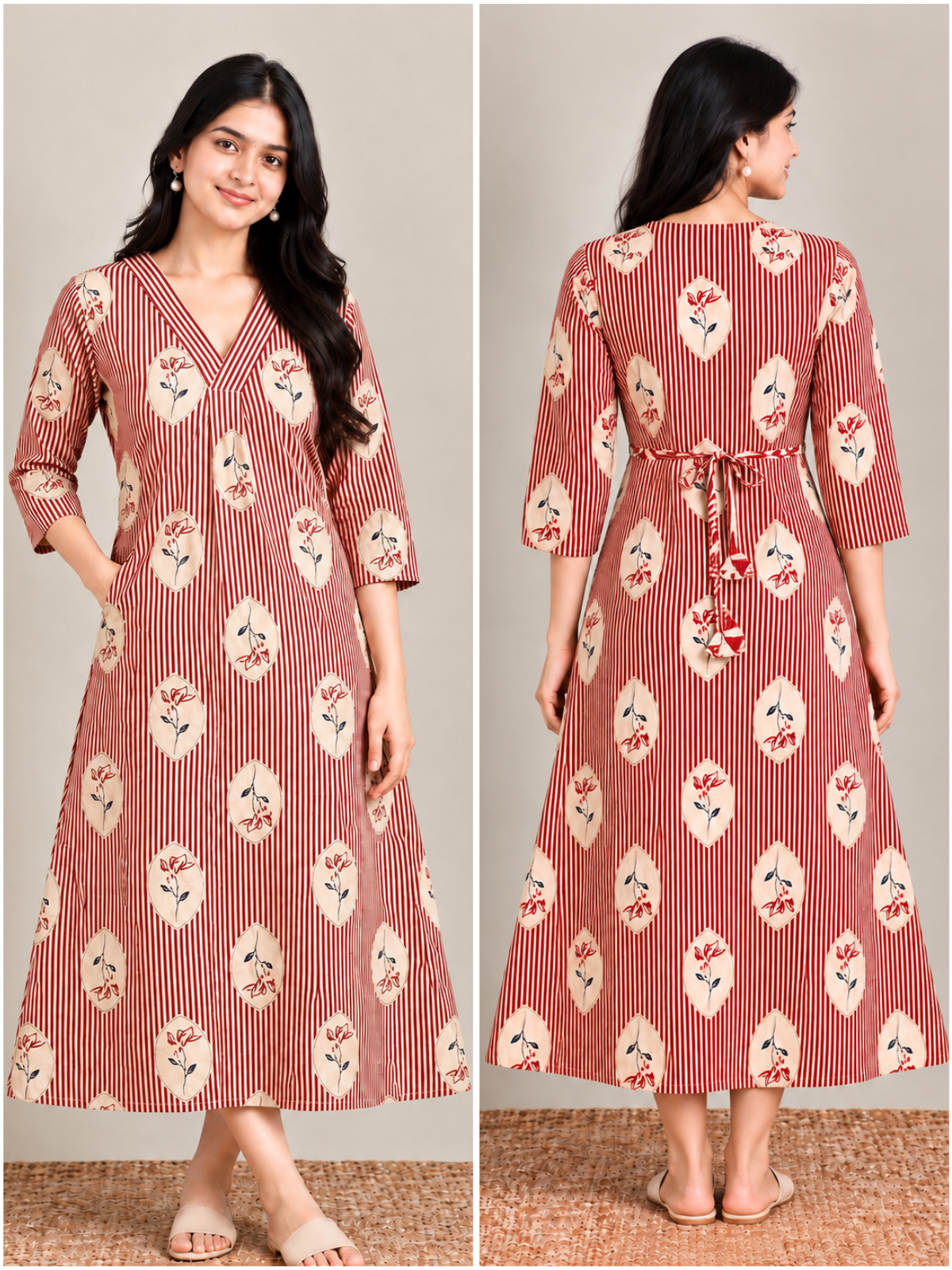 Red stripes maternity feeding kurti