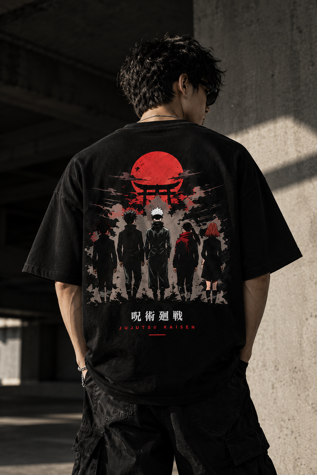 Red Moon Shrine Squad Oversized T-Shirt – Black