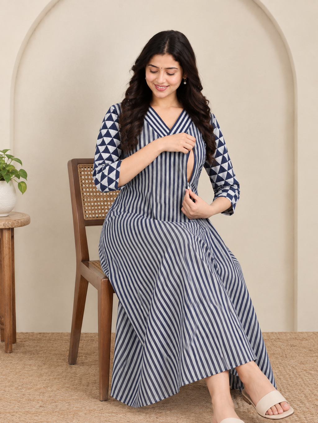 Blue stripes maternity feeding kurti