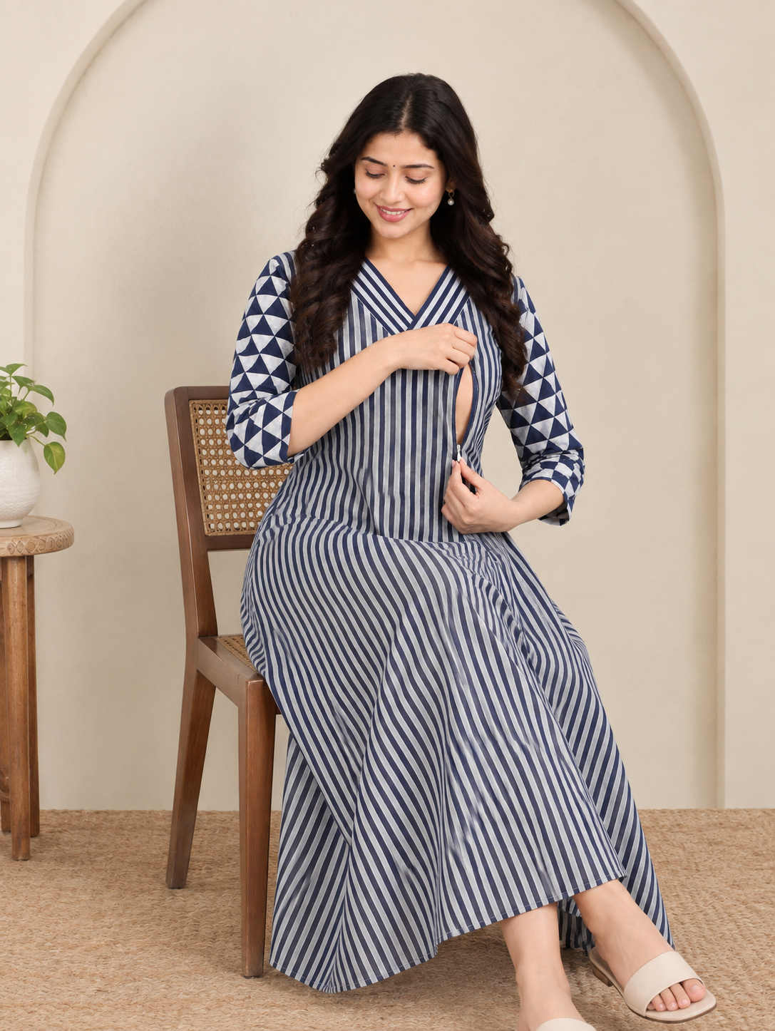 Blue stripes maternity feeding kurti