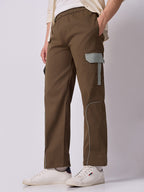 Bronze Brown Cargo Parachute Pants with Grey Trim