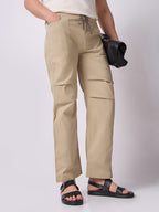 Khaki Panelled-Knee Parachute Pants