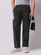 Olive Cargo Parachute Pants with Grey Trim