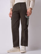 Coffee Brown Cargo Parachute Pants with Grey Trim
