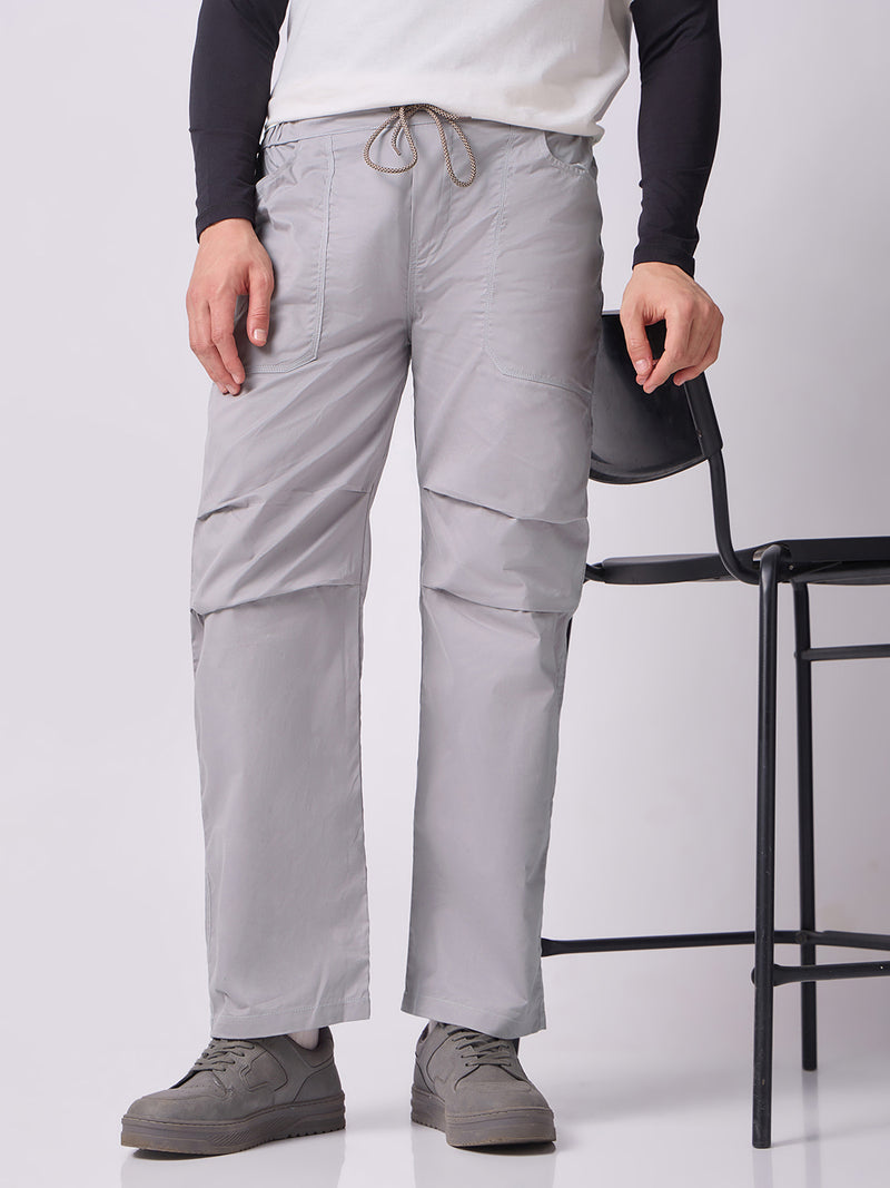 Grey Panelled-Knee Parachute Pants