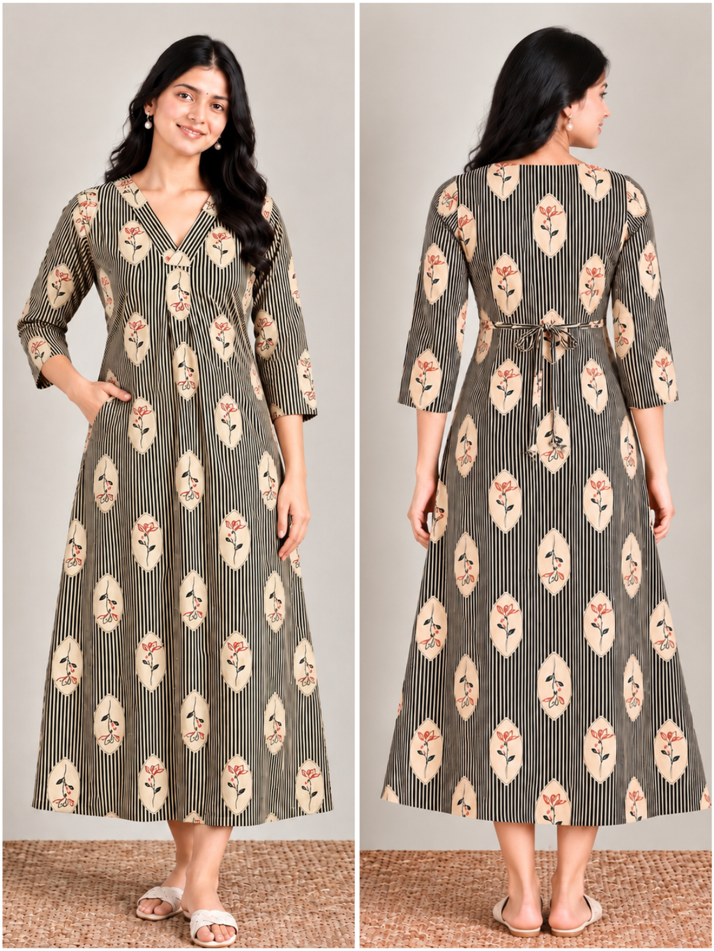 Olive stripes print maternity feeding kurti