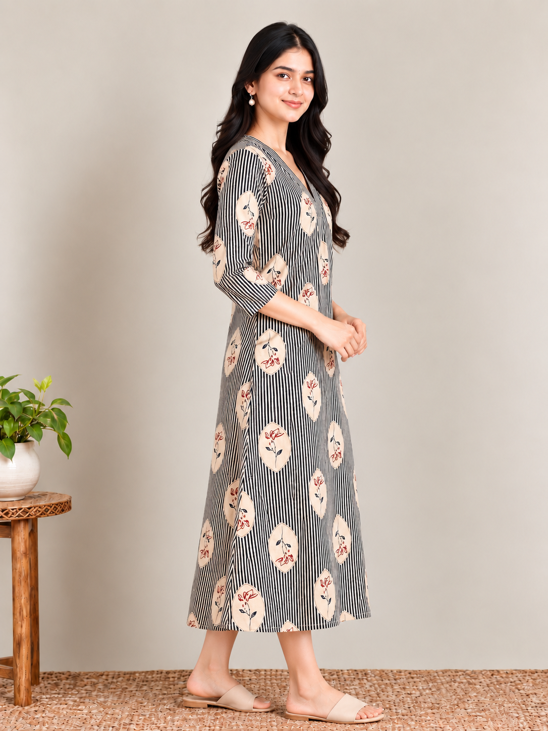 Blue stripes print maternity feeding kurti