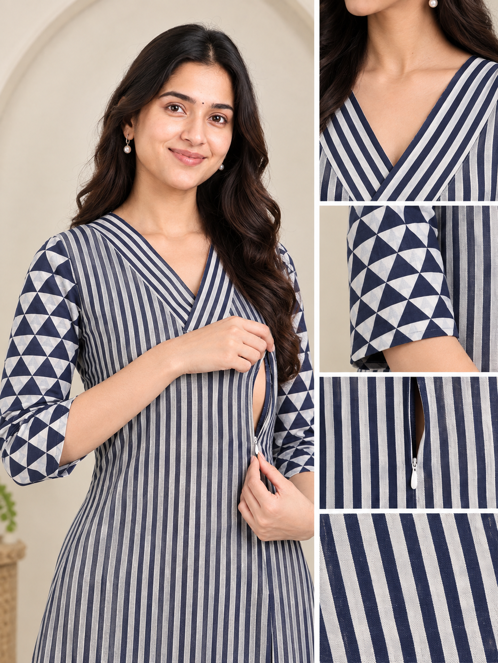 Blue stripes maternity feeding kurti