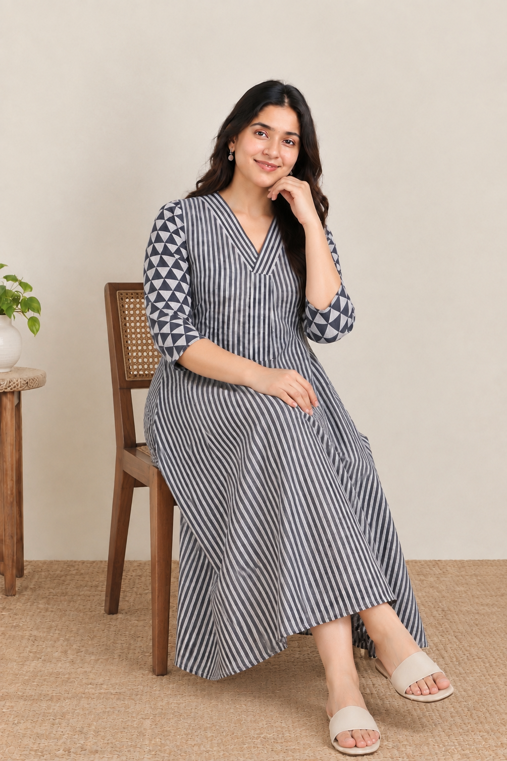 Blue stripes maternity feeding kurti
