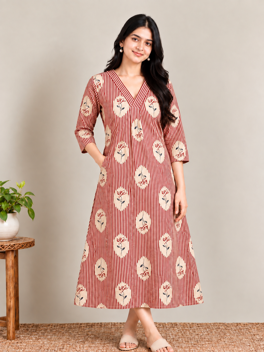 Red stripes maternity feeding kurti
