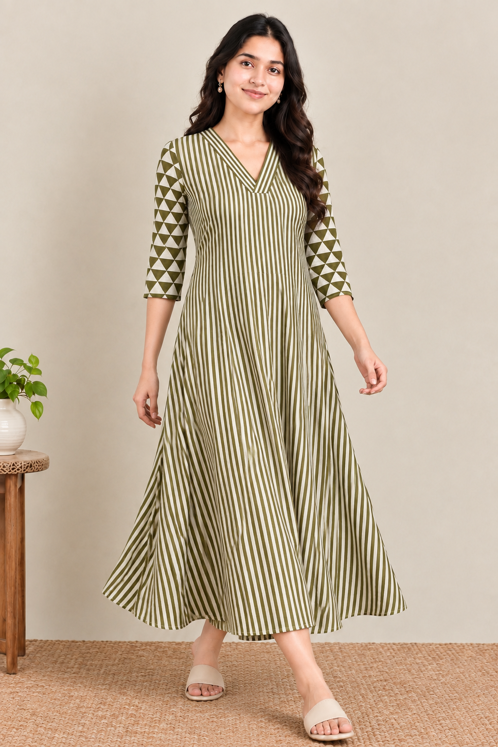 Green stripes maternity feeding kurti