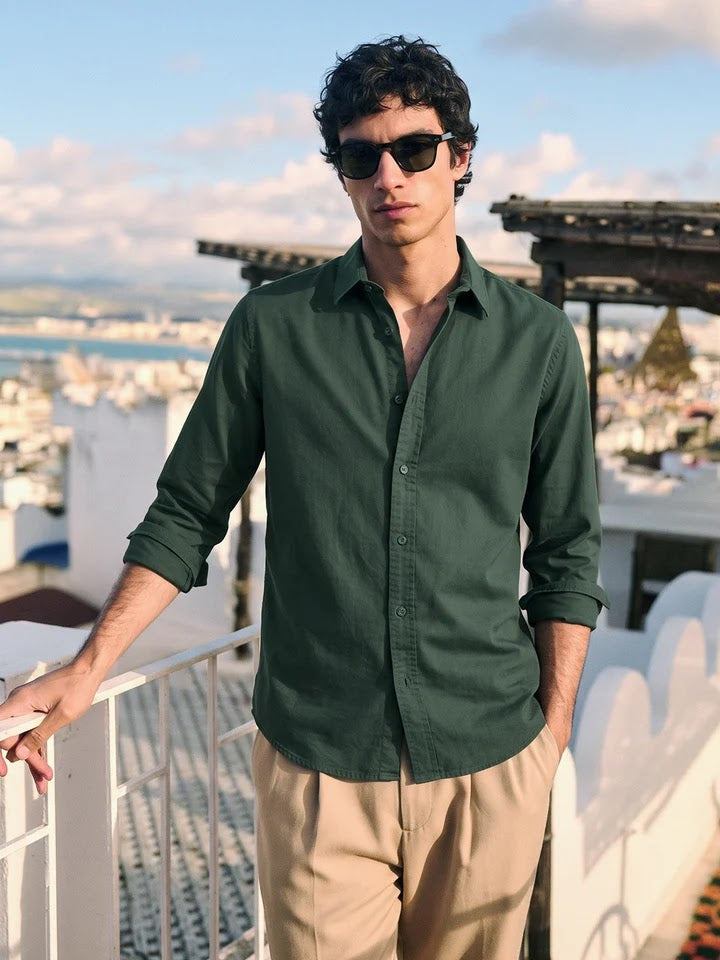 Olive green linen shirt