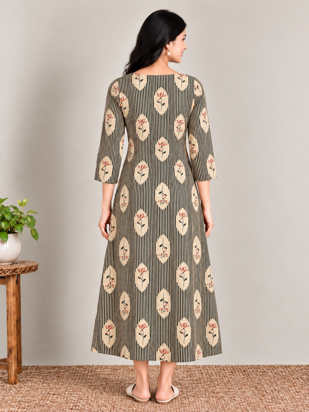 Olive stripes print maternity feeding kurti