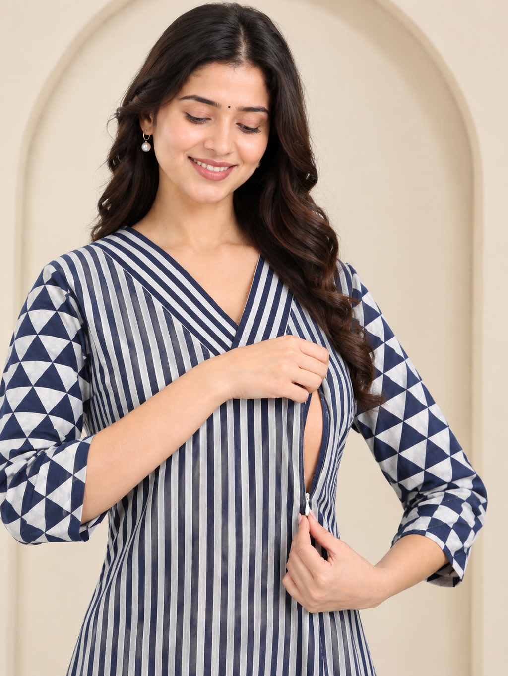 Blue stripes maternity feeding kurti
