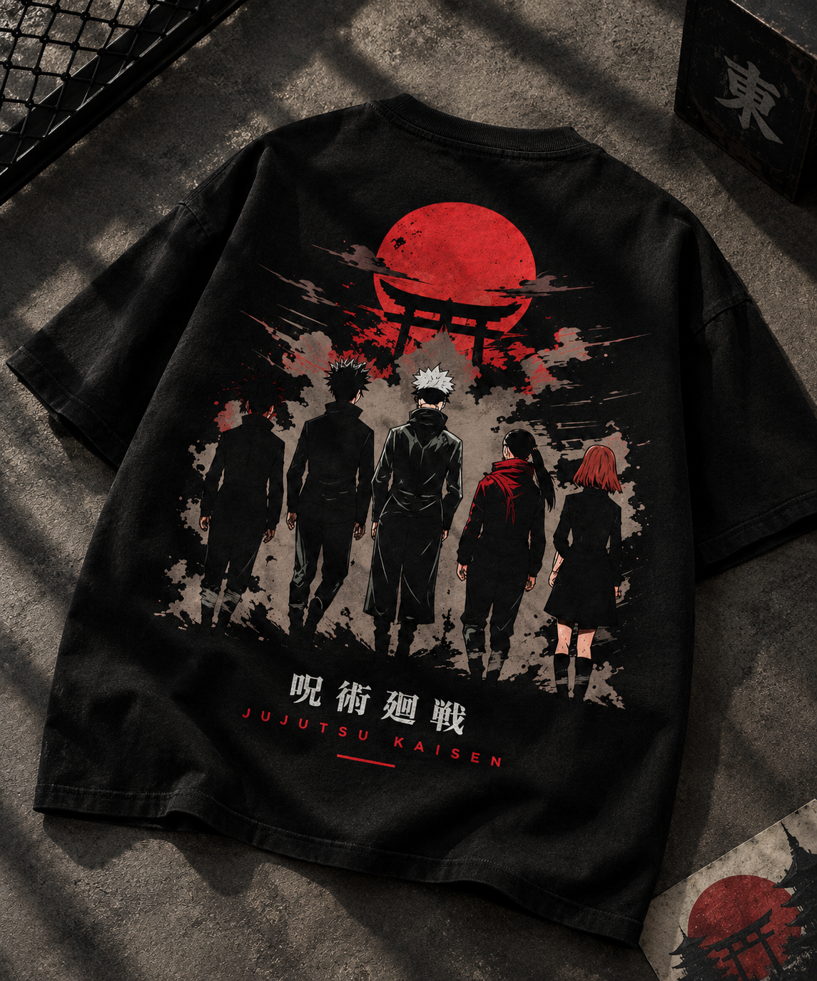 Red Moon Shrine Squad Oversized T-Shirt – Black