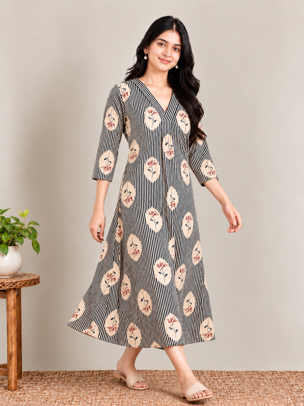 Blue stripes print maternity feeding kurti