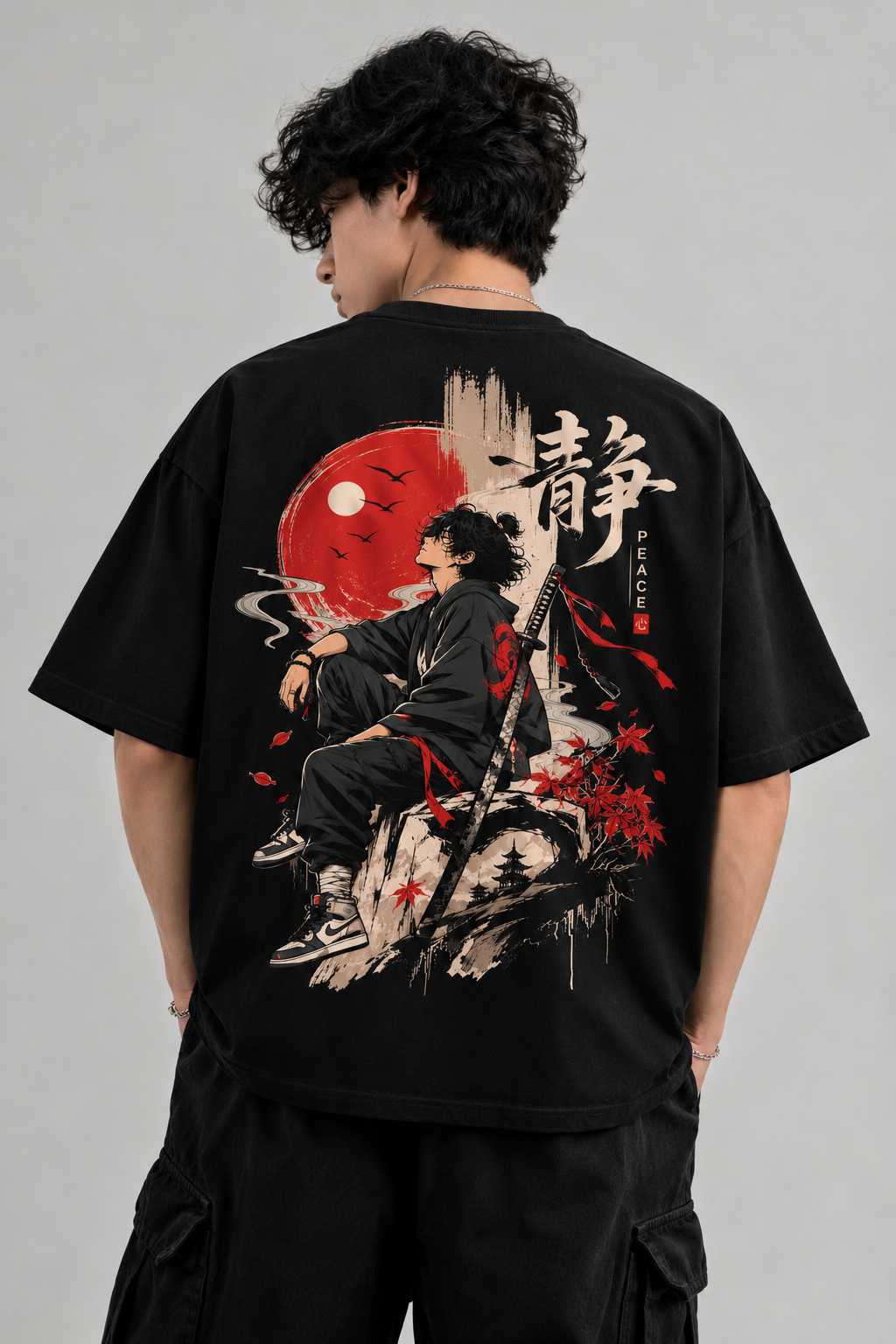 Stillness Samurai Red Sun Oversized T-Shirt