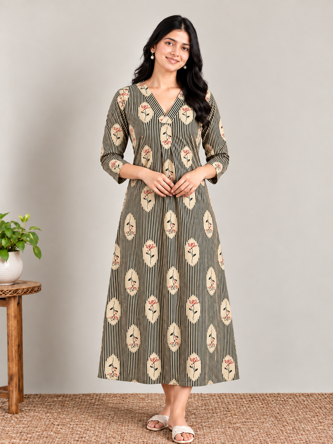 Olive stripes print maternity feeding kurti