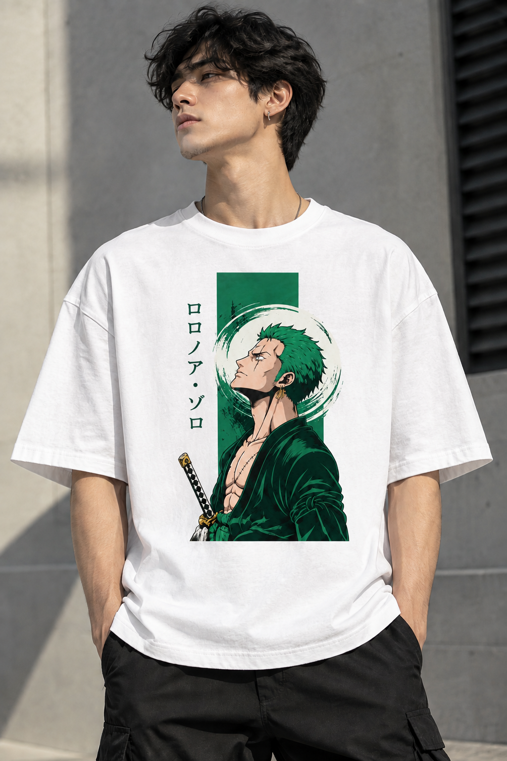Green Swordsman Oversized T-Shirt – White