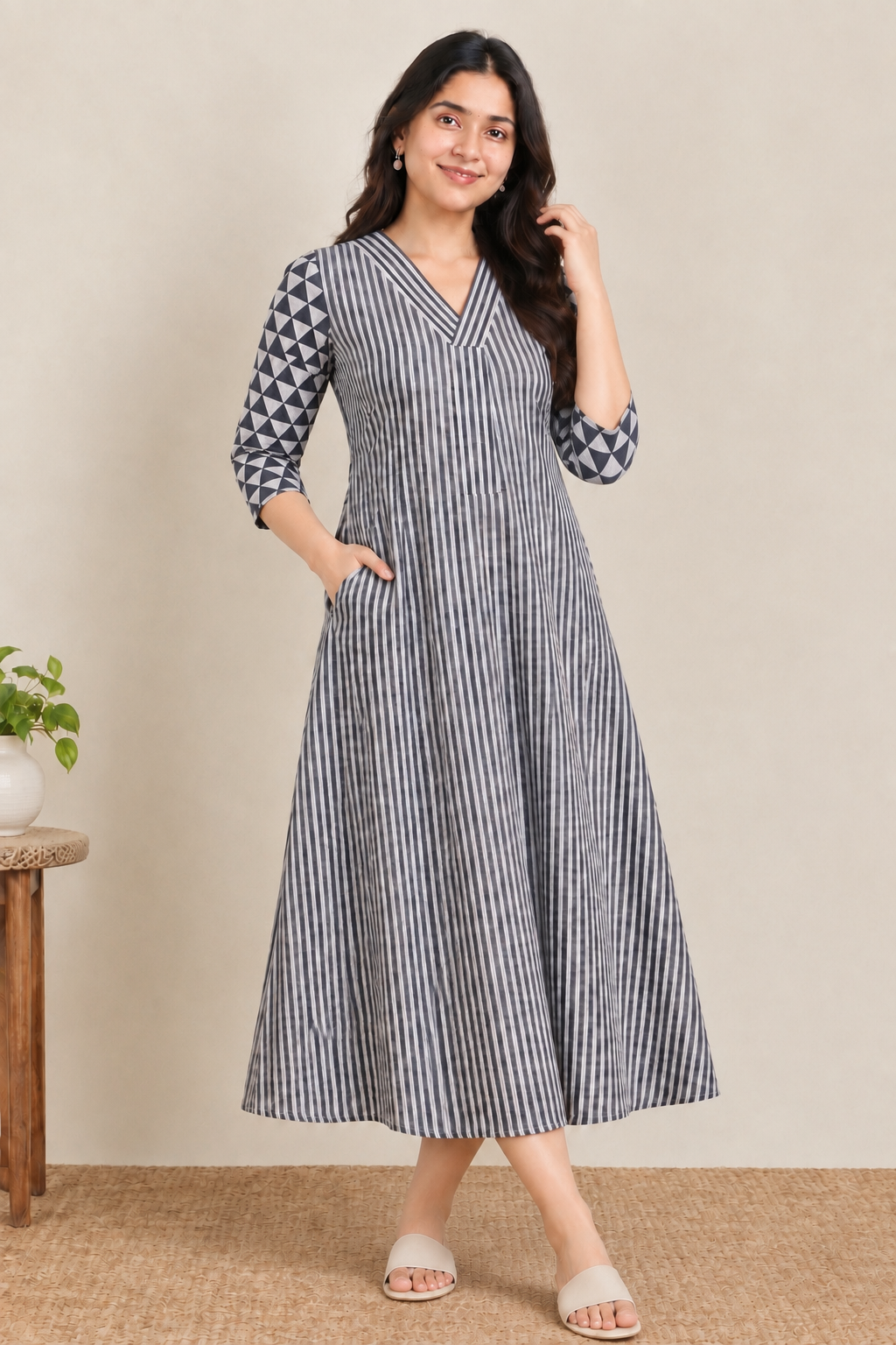 Blue stripes maternity feeding kurti