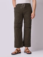 Olive Green Panelled-Knee Parachute Pants