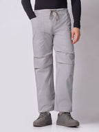 Grey Panelled-Knee Parachute Pants