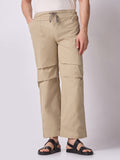 Khaki Panelled-Knee Parachute Pants